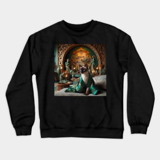 Siamese Cat in Green Silk Robe Crewneck Sweatshirt